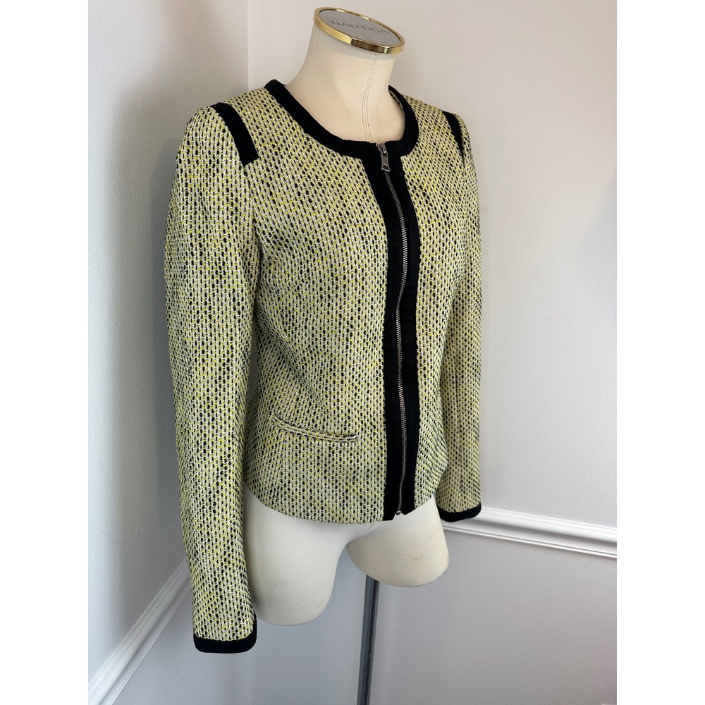BANANA REPUBLIC TALL Yellow Black & White Tweed Zip Front Blazer Jacket | 6 Tall - Picture 2 of 13